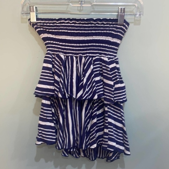 CHASER Navy White Striped Smocked Tiered Ruffle Mini Dress XS - Picture 3 of 6